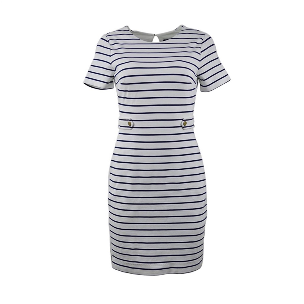 Striped Button Tab Sheath fitted Dress. Size:2P